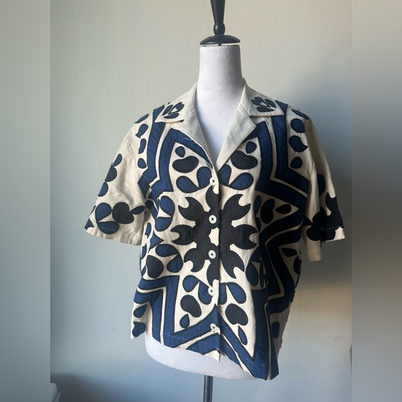 NWOT - Sea NY - Kaia Kaleidoscope Appliqué Short Sleeve Top - Navy - Small - Picture 3 of 8